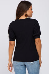 Black Square Neck Ribbed Maternity Top