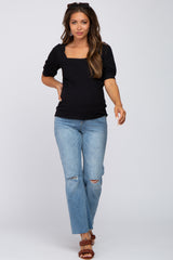 Black Square Neck Ribbed Maternity Top