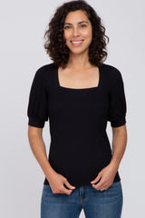 Black Square Neck Ribbed Maternity Top