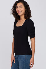 Black Square Neck Ribbed Top