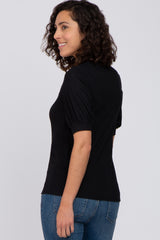 Black Square Neck Ribbed Top