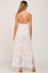 Ivory Lace Overlay Deep V-Neck Maternity Maxi Dress