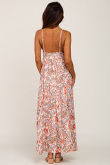 Peach Paisley Deep V-Neck Maxi Dress