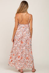 Peach Paisley Deep V-Neck Maternity Maxi Dress