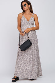 Grey Printed Sleeveless Maternity Maxi Dress