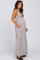 Grey Printed Sleeveless Maternity Maxi Dress