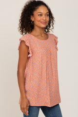 Peach Floral Ruffle Cap Sleeve Top