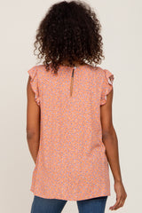 Peach Floral Ruffle Cap Sleeve Top