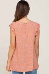 Peach Floral Ruffle Cap Sleeve Maternity Top