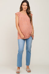 Peach Floral Ruffle Cap Sleeve Maternity Top