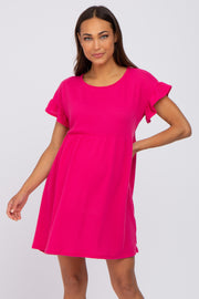 Fuchsia Solid Waffle Knit Maternity Dress