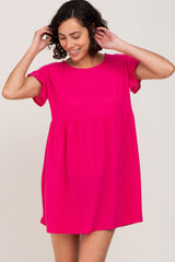 Fuchsia Solid Waffle Knit Dress