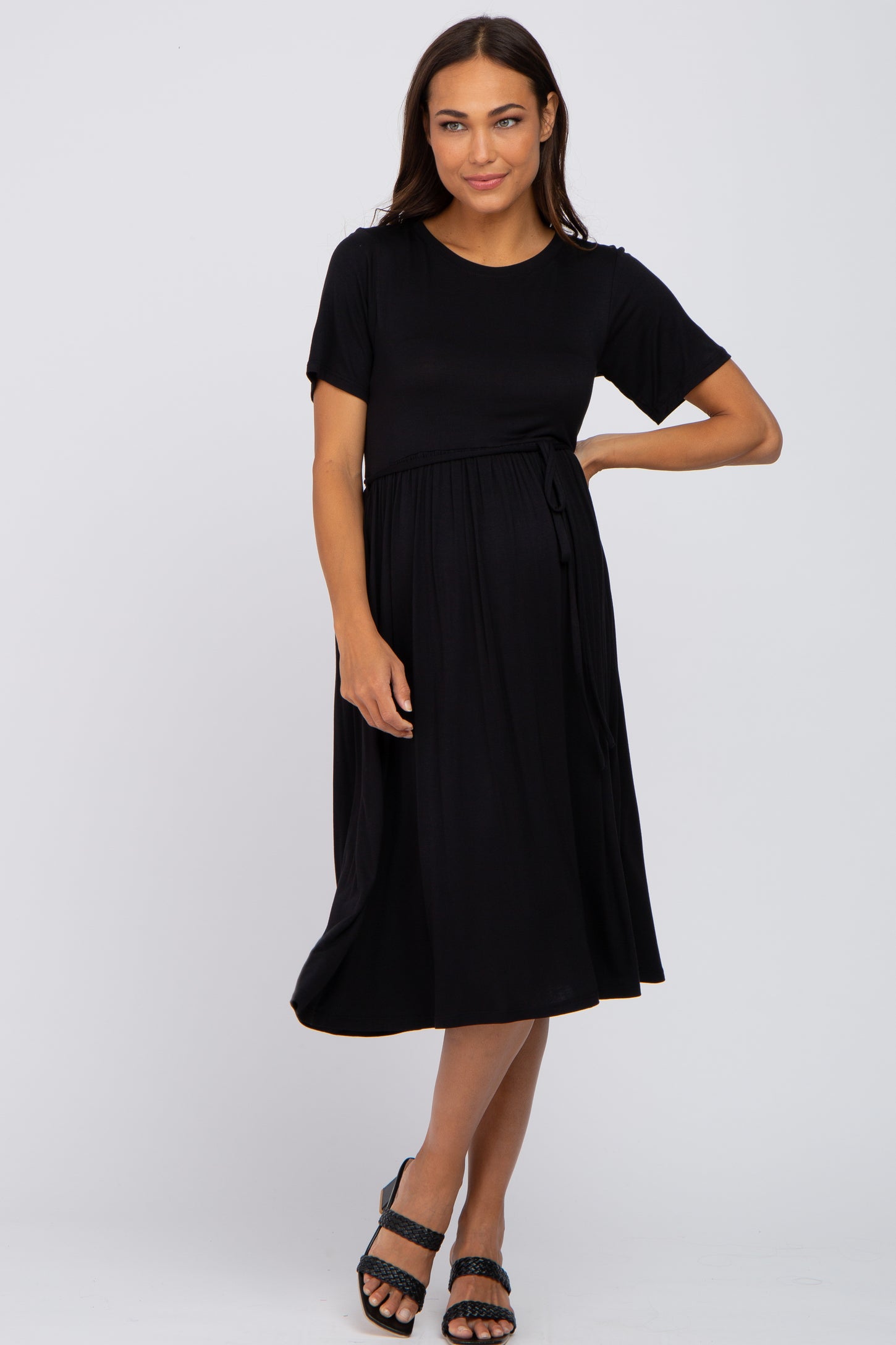 Black Waist Tie Maternity Nursing Dress– PinkBlush