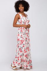 Ivory Floral Waist Tie Maxi Dress