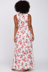 Ivory Floral Waist Tie Maxi Dress