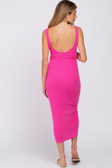 Fuchsia V-Neck Scoop Back Sleeveless Sweater Maternity Midi Dress