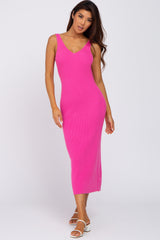 Fuchsia V-Neck Scoop Back Sleeveless Sweater Maternity Midi Dress