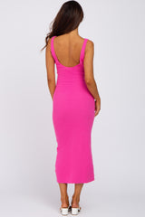 Fuchsia V-Neck Scoop Back Sleeveless Sweater Midi Dress