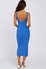 Royal Blue V-Neck Scoop Back Sleeveless Sweater Midi Dress