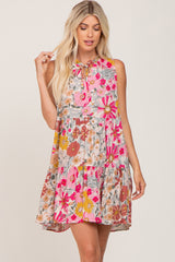 Pink Floral Sleeveless Tiered Maternity Dress