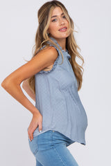 Blue Polka Dot Ruffle Trim Maternity Blouse