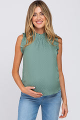 Mint Polka Dot Ruffle Trim Maternity Blouse