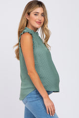 Mint Polka Dot Ruffle Trim Maternity Blouse