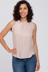 Mauve Polka Dot Ruffle Trim Blouse