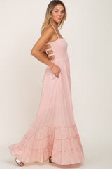 Light Pink Halter Smocked Maxi Dress