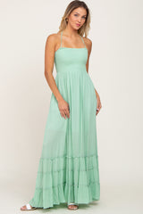 Mint Green Halter Smocked Maxi Dress