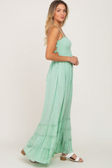 Mint Green Halter Smocked Maxi Dress