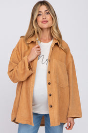 Camel Corduroy Maternity Shirt Jacket