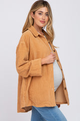 Camel Corduroy Maternity Shirt Jacket