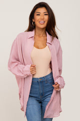 Pink Lightweight Sheer Button Down Blouse