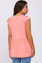 Coral Ribbed Ruffle Sleeve Maternity Top