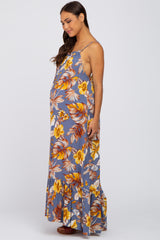 Navy Blue Tropical Floral Maternity Maxi Dress