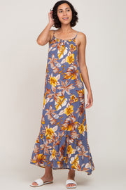 Navy Blue Tropical Floral Maxi Dress