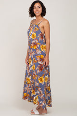 Navy Blue Tropical Floral Maxi Dress