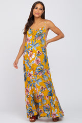 Yellow Tropical Floral Maternity Maxi Dress