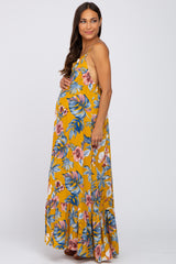 Yellow Tropical Floral Maternity Maxi Dress