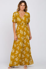 Yellow Floral V-Neck Smocked Maternity Maxi Dress