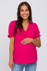 Fuchsia Swiss Dot Maternity Blouse