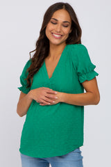 Green Swiss Dot Maternity Blouse