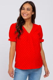 Red Swiss Dot Maternity Blouse