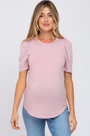 Pink Puff Sleeve Maternity Top