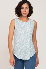 Mint Green Floral Ribbed Sleeveless Top