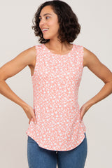 Coral Floral Ribbed Maternity Sleeveless Top