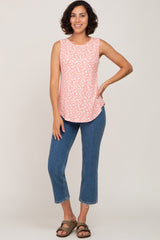 Coral Floral Ribbed Sleeveless Top