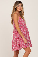 Red Floral Tiered Maternity Mini Dress