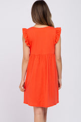 Coral Flutter Sleeve V-Neck Maternity Dress